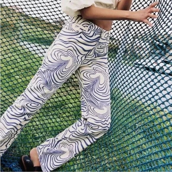 Zara Navy and Cream Striped Pants - Picture 1 of 13